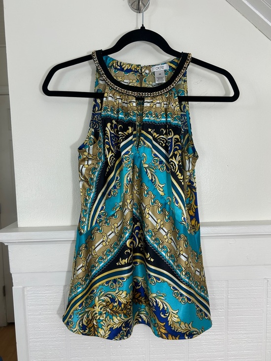 Cache Tops - Cache Y2K  Tuscan Mom Pattern Halter Top with Gold Chain Detail size XS